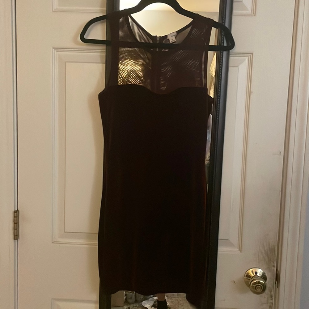 Velvet Mini Dress with Mesh from Cleavage to Neck